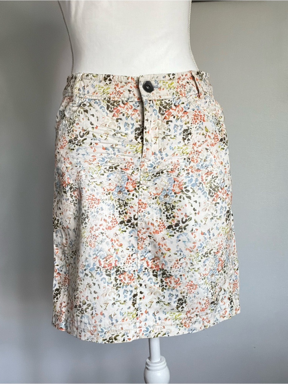 PRICE DROP! Cream Denim Skirt with Floral Print